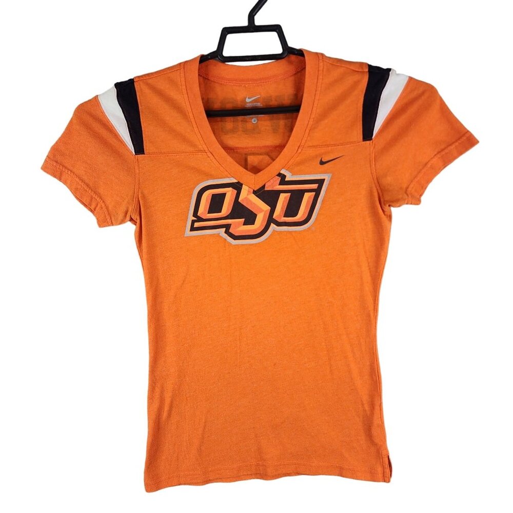 Womens Orange Nike OSU Cowboys Shirt V Neck Short Sleeve Oklahoma State Size S
